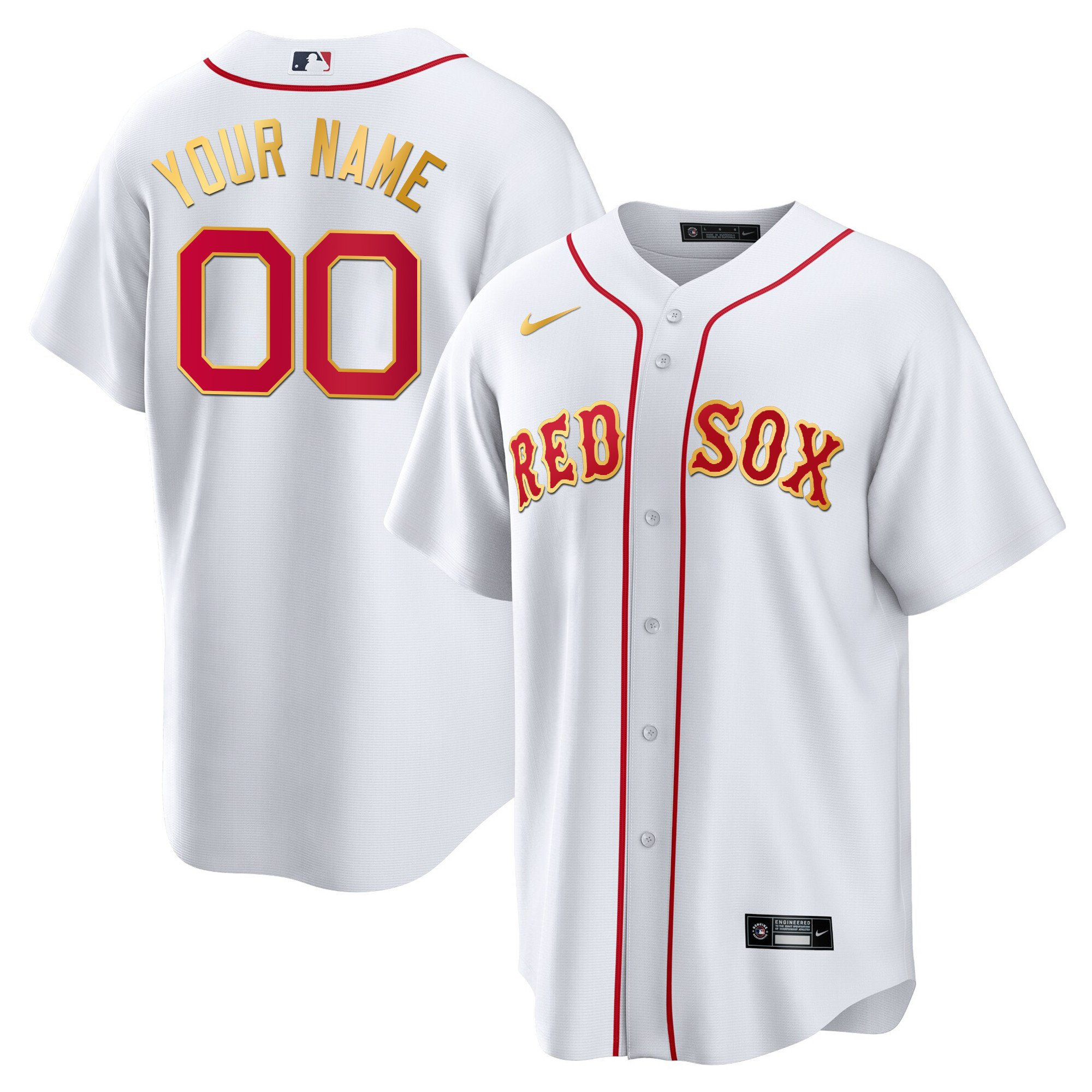 Boston Red Sox Gold Trim Custom Jersey – All Stitched