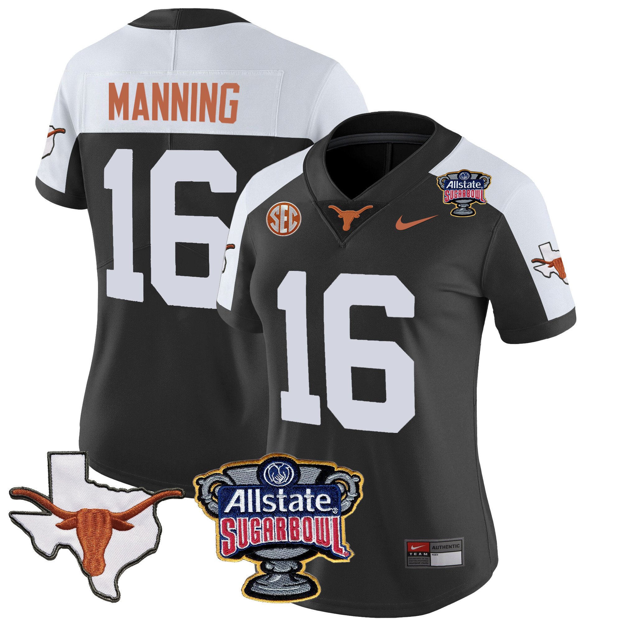 Women’S Texas Longhorns Sugar Bowl & Sec Patch Vapor Jersey – All Stitched