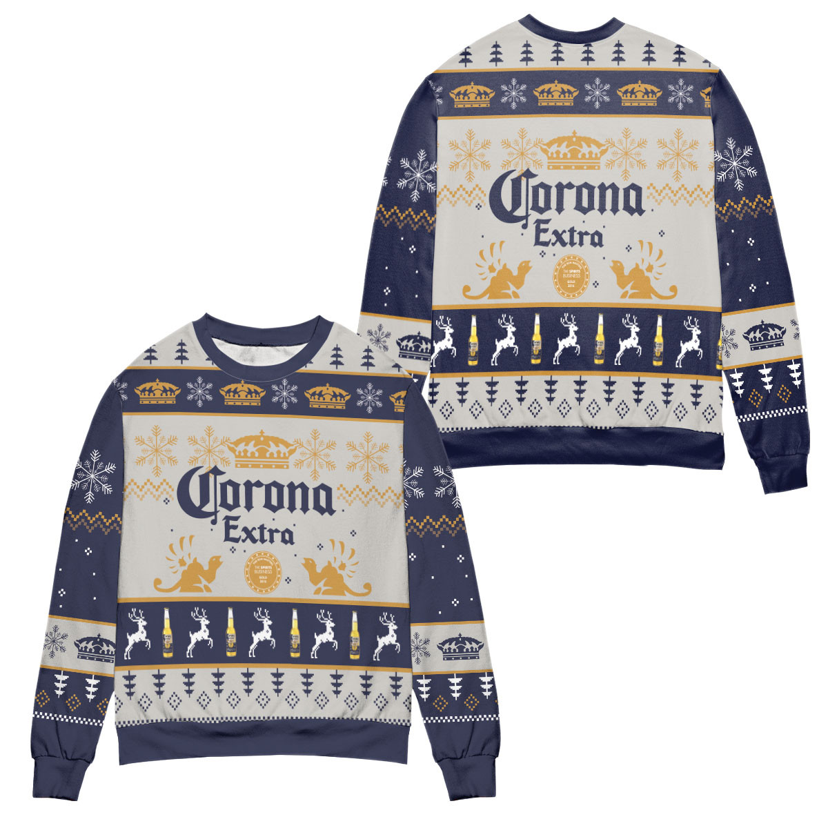 Corona Extra Snowflake & Reindeer Pattern Ugly Christmas Sweater – All Over Print 3D Sweater