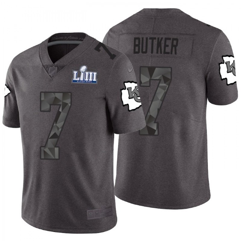 Men Harrison Butker Kansas City Chiefs Gray Super Bowl Liii Jersey – All Stitched, Embroidery