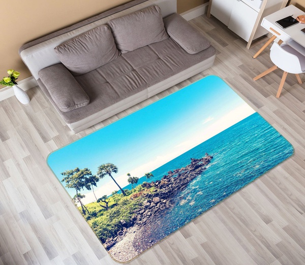 3D Blue Ocean Tree Summer Vibes Area Rug Home Decor