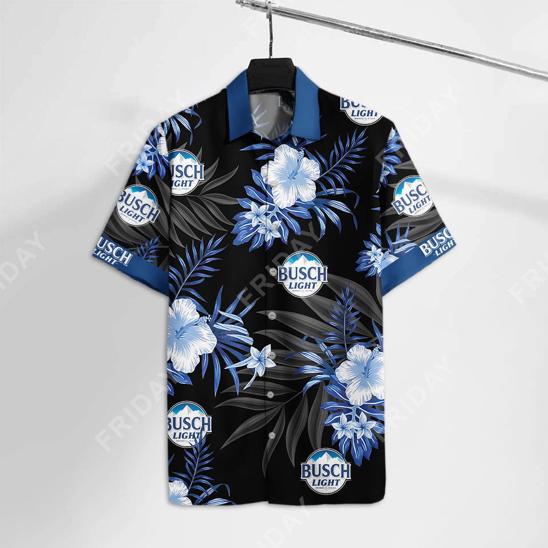 Beer Hawaiian Shirt Busch Light Logo Hibiscus Flower Pattern Blue Black Hawaii Aloha Shirt