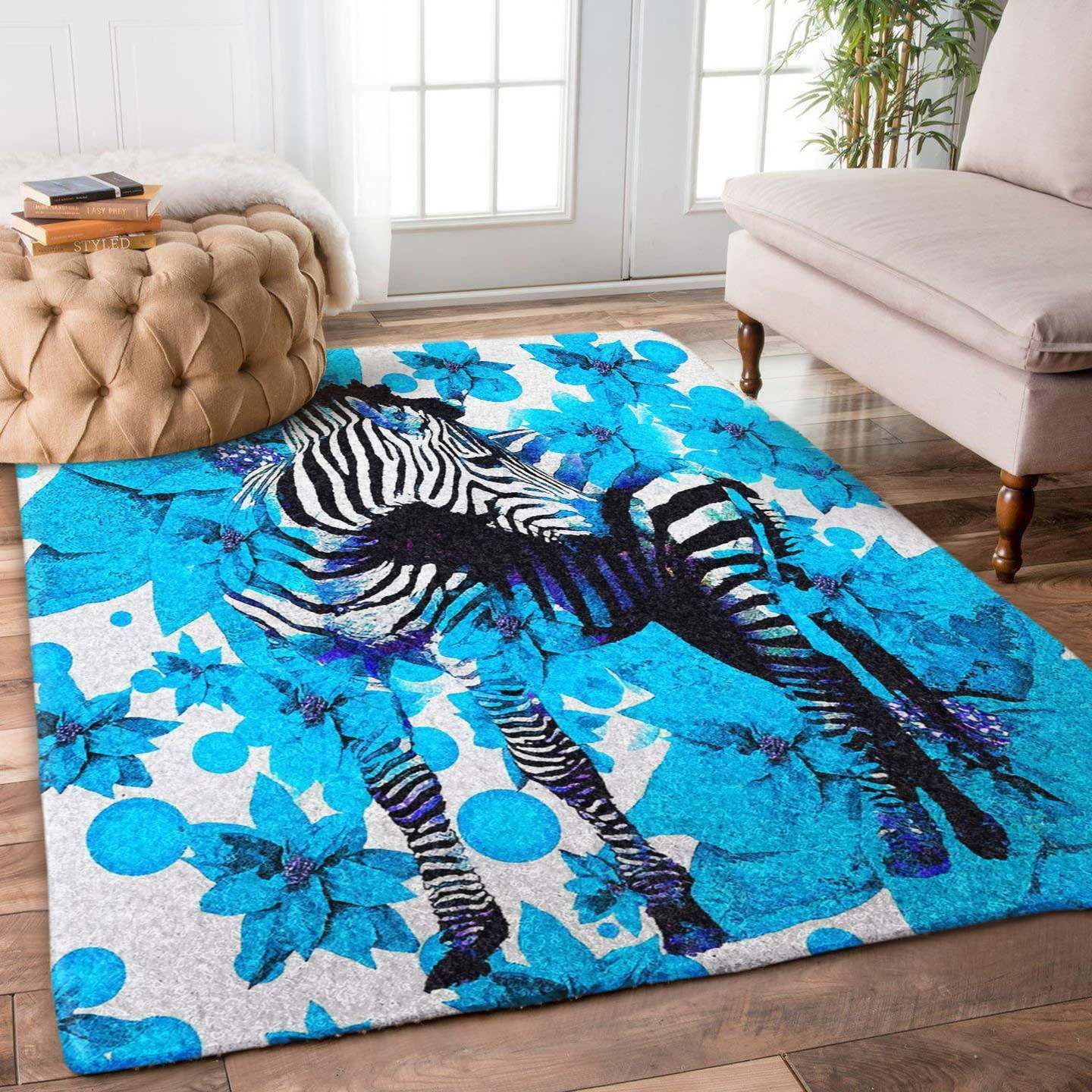 Zebra Blue Floral Bt1410297R Rug Carpet Area Rug For Living Room Bedroom Rug Home Decor