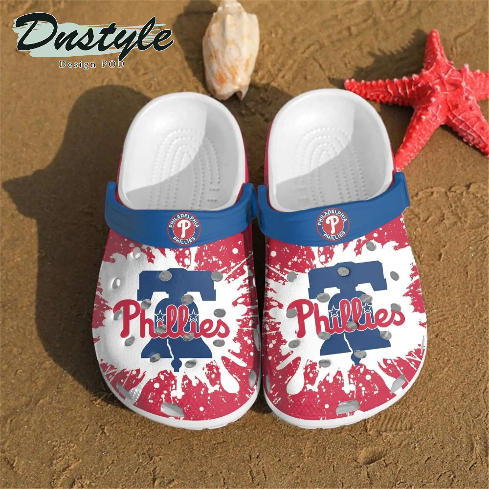 Philadelphia Phillies Logo Pattern Crocs Classic Clogs Shoes In Red & White