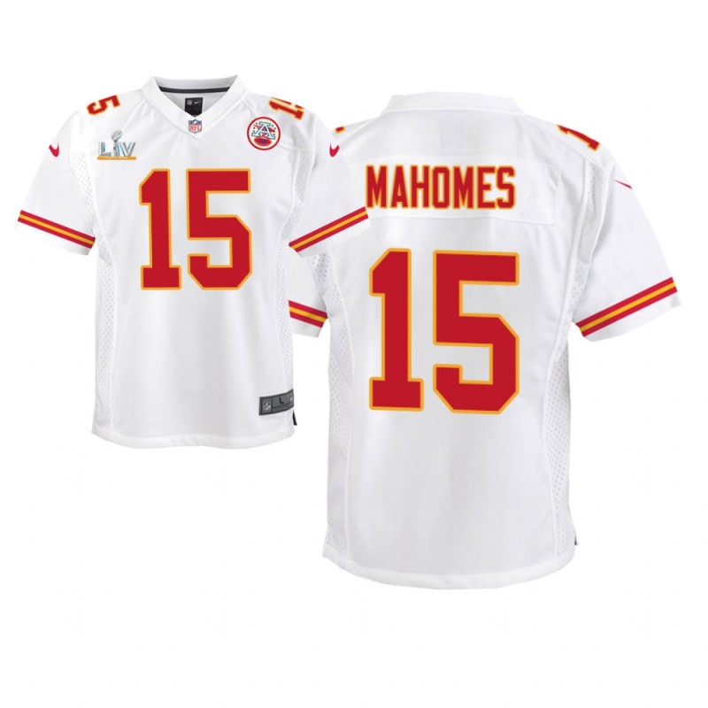 Youth Kansas City Chiefs #15 Patrick Mahomes White Super Bowl Lv Game Jersey