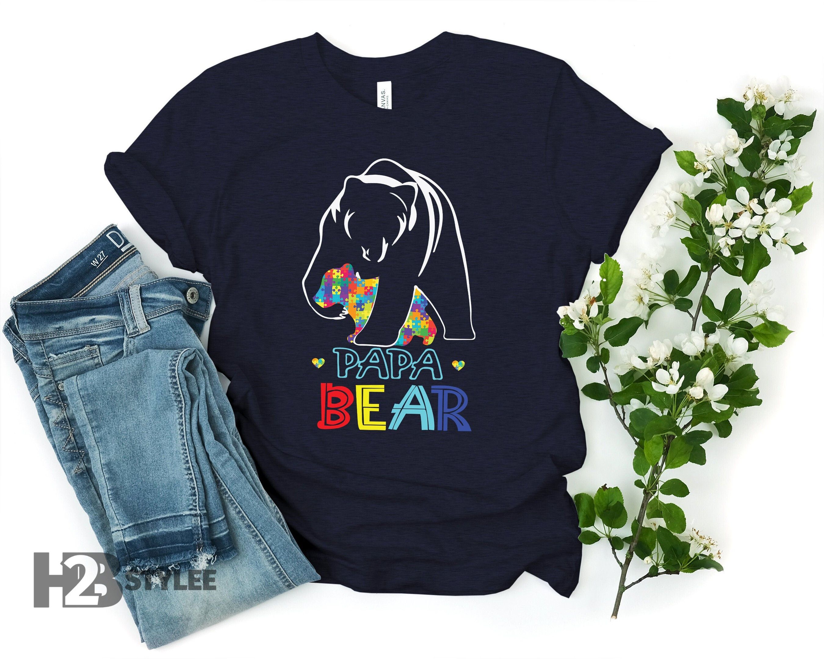Papa Bear Autism Awareness Support Gift Neurodiversity Special Education Unisex T Shirt, Sweatshirt, Hoodie