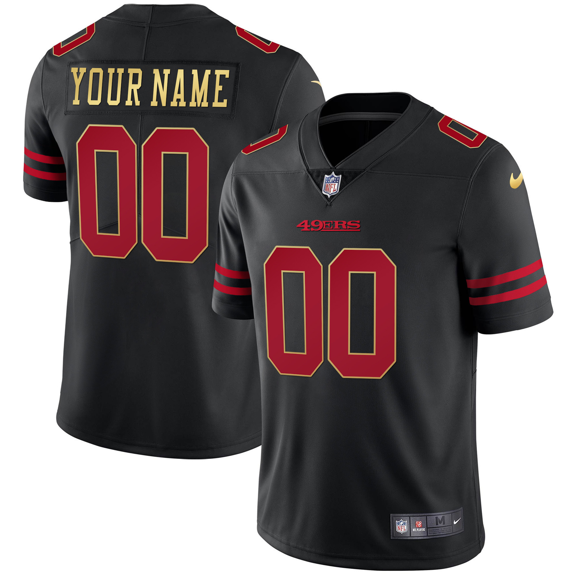 49Ers Black Red Gold Blooded Custom Jersey – All Stitched