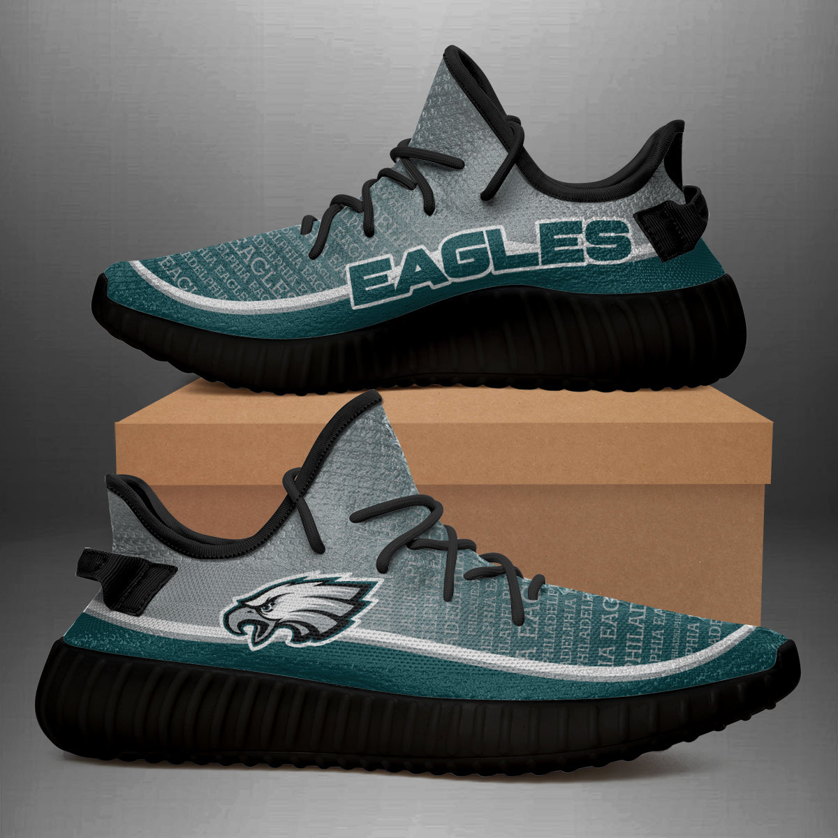 Colorful Line Words Philadelphia Eagles Yeezy Shoes