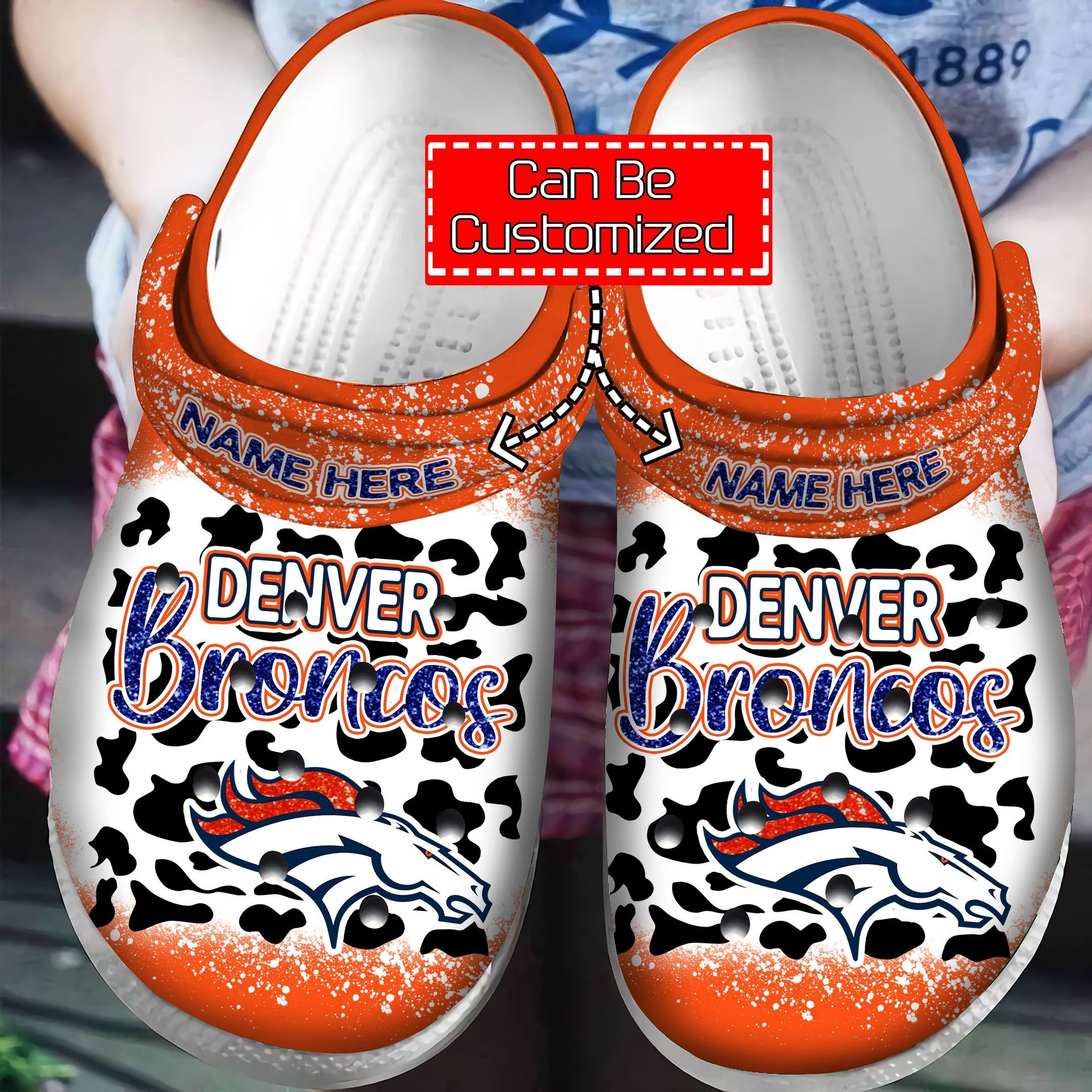 Denver Broncos Leopard Pattern Custom Name Crocs Crocband Clog Comfortable Water Shoes