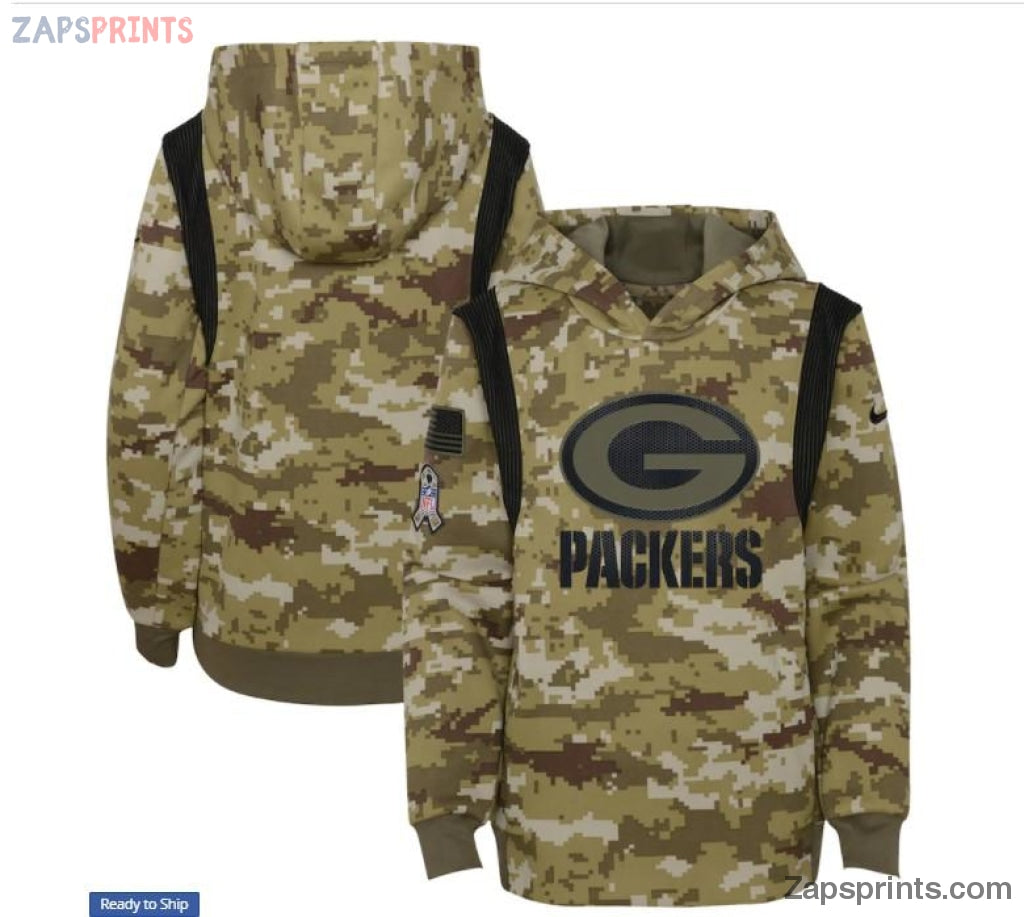 Youth Olive Green Bay Packers 2021 Salute To Service Therma Performance Pullover Hoodie