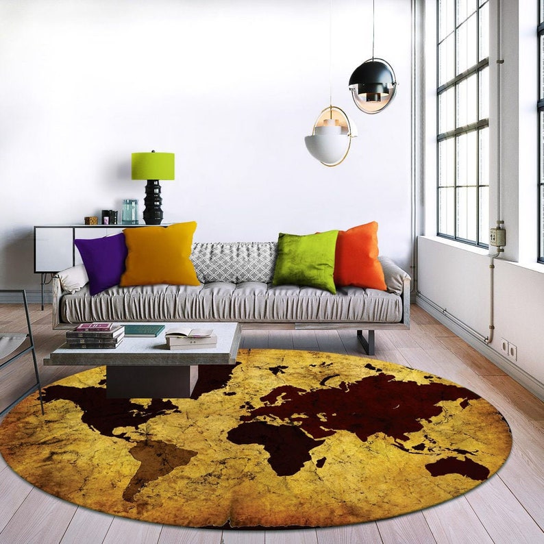 World Map Pattern, World Map Pattern Rug, Round Rug, Popular Rug, Living Room, Home Decor, Line Pattern Round Rug Map Pattern Rug, World Map Pattern Rug