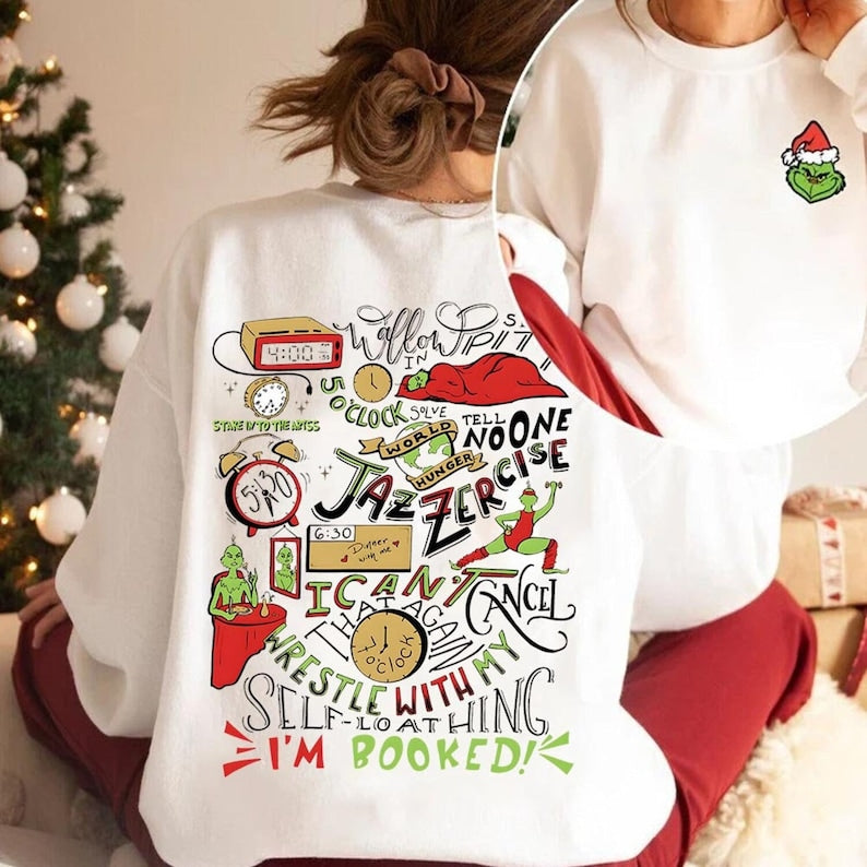 Grinch My Day Im Booked Christmas Sweatshirt, Cute Christmas, Grin Sweatshirt, Christmas Gift Idea, Winter Clothing, Funny Grinch Sweater