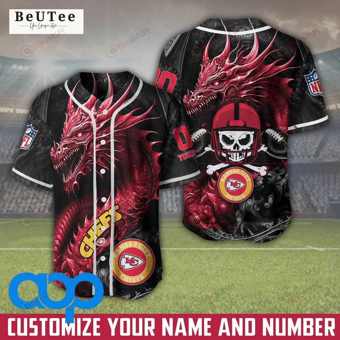 Kansas City Chiefs Custom Name Number Dragon Baseball Jersey – Black