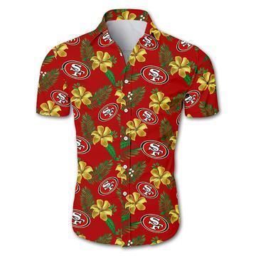 San Francisco 49Ers Hawaiian 3D Shirt Floral Button Up Slim Fit Body- Nfl