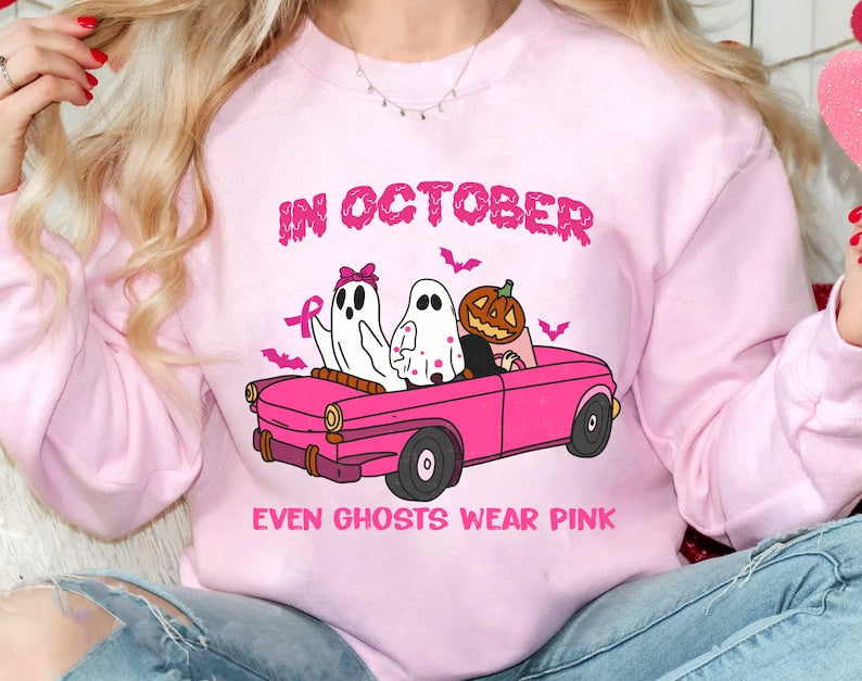 Breast Cancer Awareness Shirt, In October We Wear Pink Shirt, Halloween Pink Ghost Shirt, Breast Cancer Tee