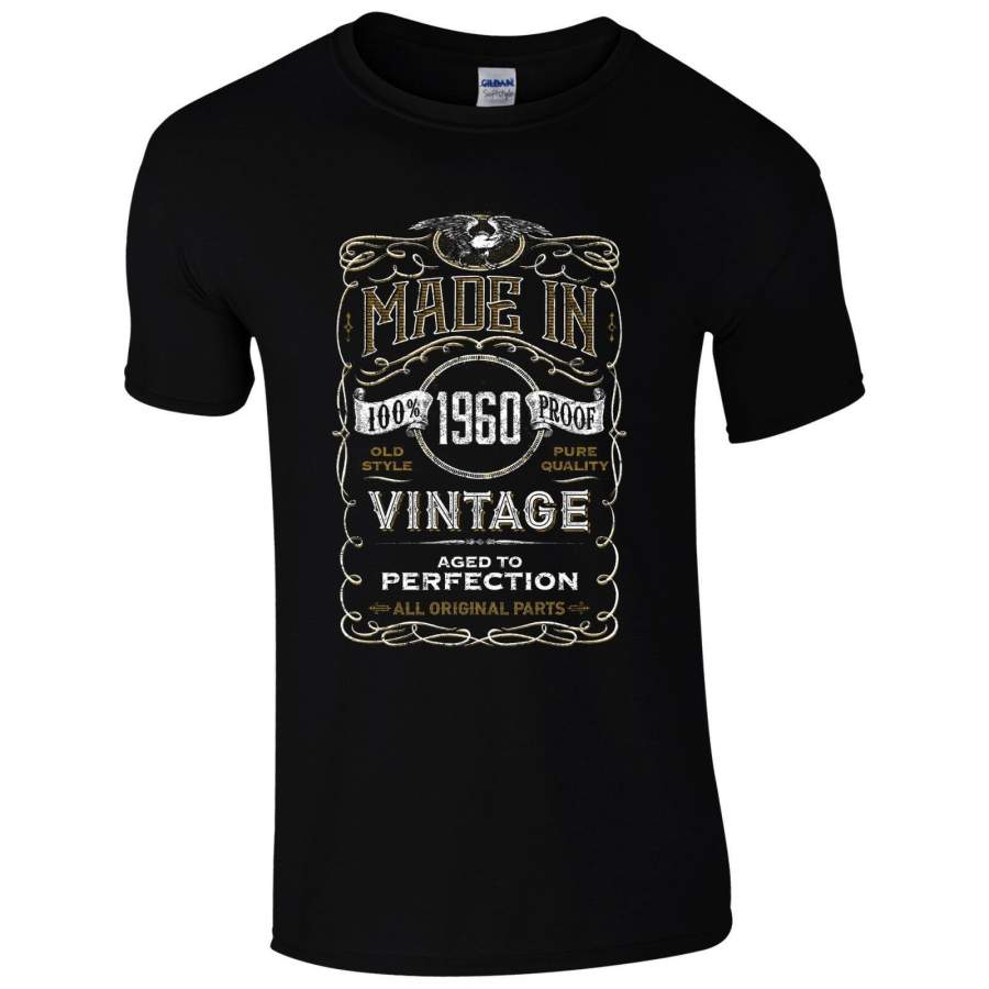 Made in 1960 T-Shirt Born 60th Year Birthday Age Present Vintage Funny Mens Gift