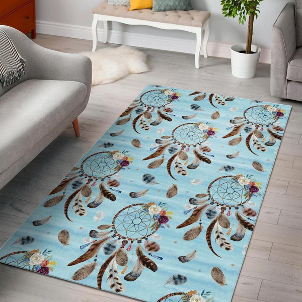 Dream Catcher Blue Feather Area Rug