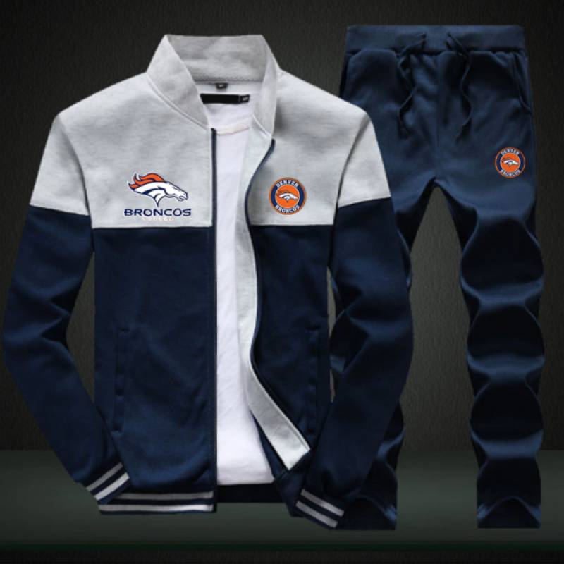 Denver Broncos Sweatshirt +Sweatpants Mens Clothing 2 Pieces Sets Slim Tracksuit