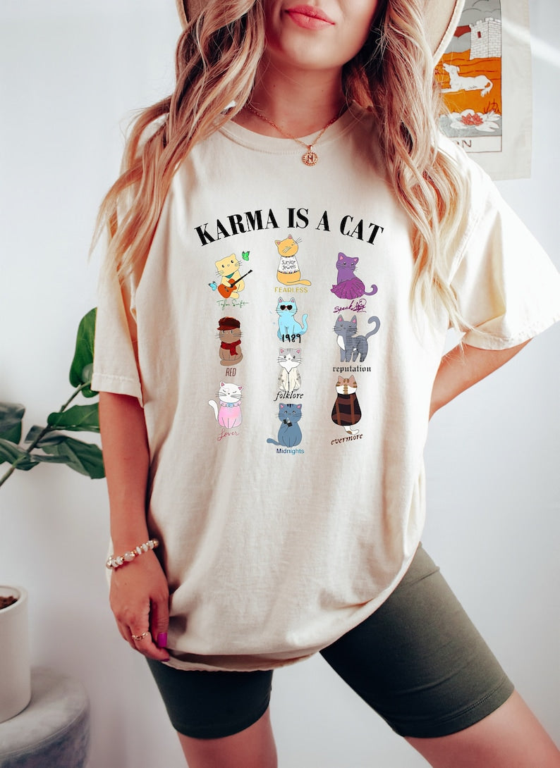 Comfort Colors Tee, Karma Is A Cat Shirt, Funny Cat Shirt, Eras Cat Shirt, Karma T-Shirt, Eras Concert Shirt