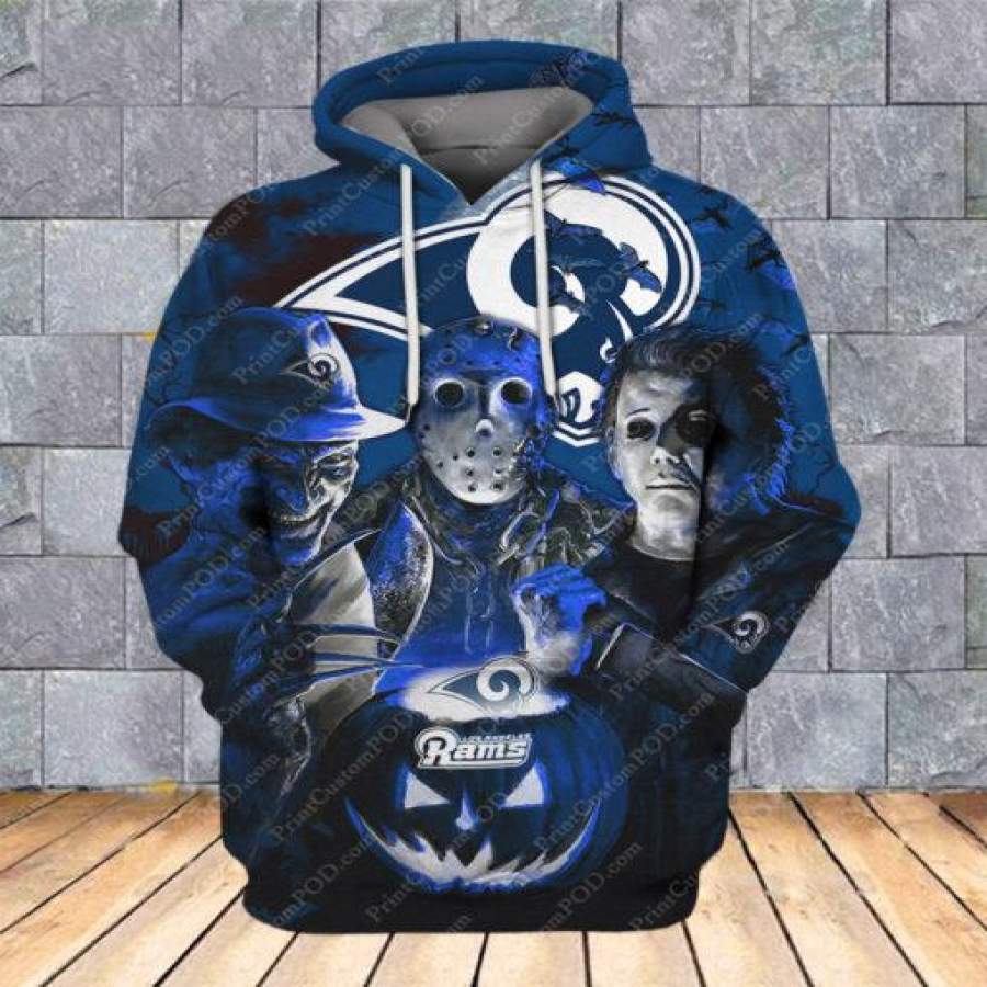 Horror Los Angeles Rams All Over Print – Los Angeles Rams 3D Hoodie - Los Angeles Rams With Jason Voorhees, Freddy Krueger, Michael Myers Hoodie