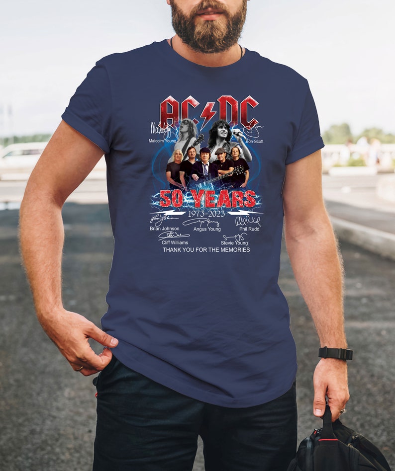 Acdc Band 50Th Anniversary 1973 – 2023 Signature T-Shirt, Acdc Tshirt Full, Rock And Roll Shirt