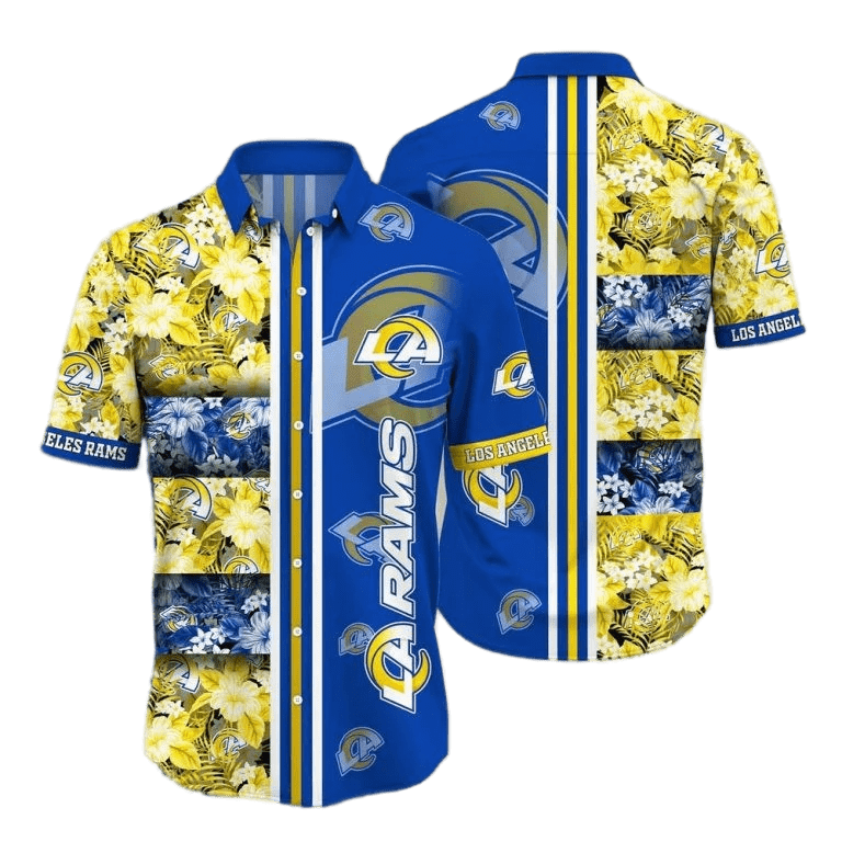 Los Angeles Rams Hawaiian Shirt Los Angeles Rams Team Symbol Hibiscus Flower Patterns Yellow Hawaii Shirt Los Angeles Rams Aloha Shirt