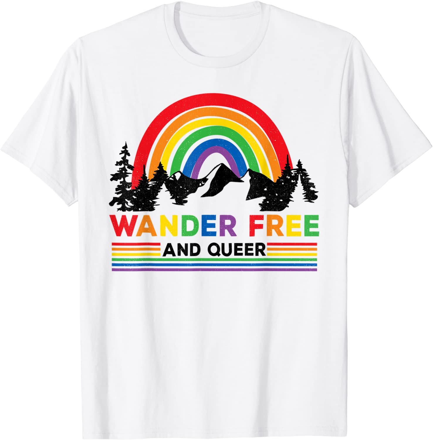 Queer T Shirt, Rainbow Wander Free And Queer Happy Camper Lgbt Camping T-Shirt