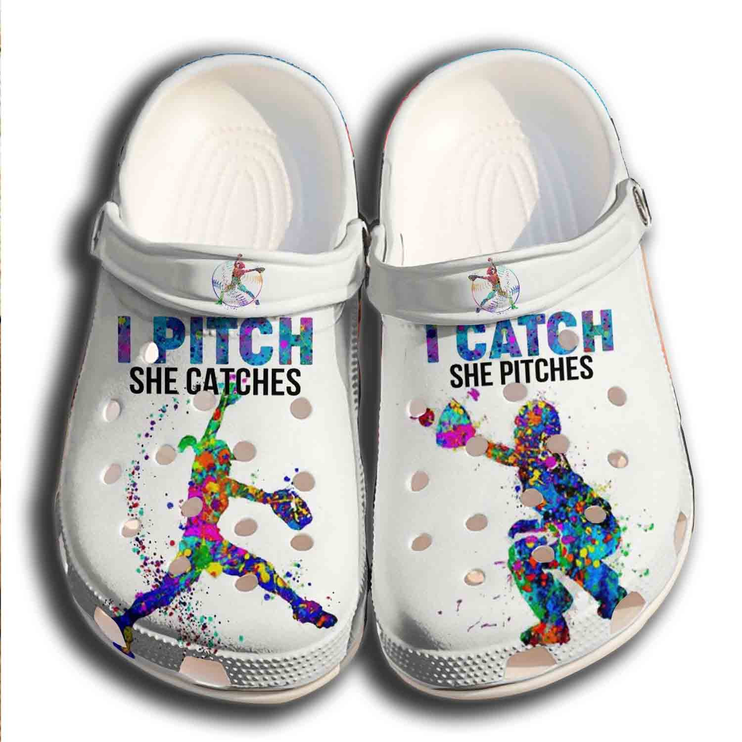 Pitch And Catch Crocs Shoes Clogs For Batter Girl – Funny Baseball Crocs Shoes Clogs Gift For Men Women