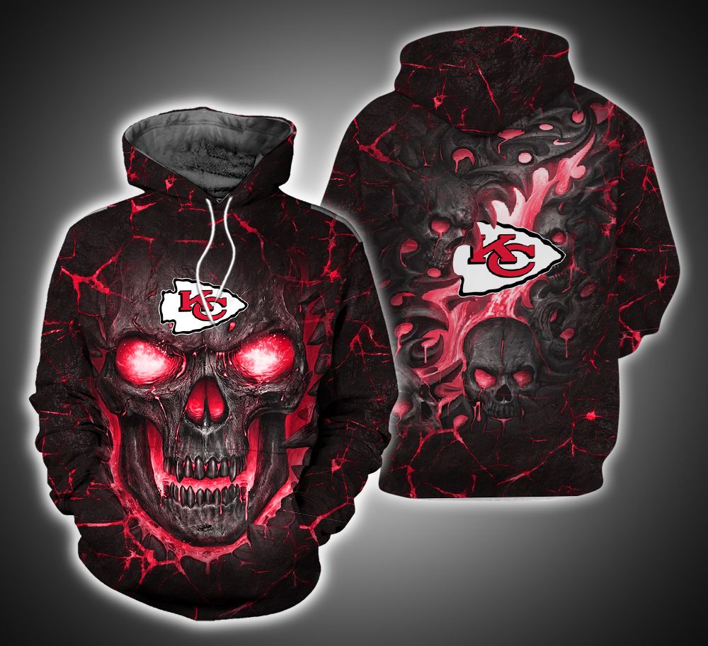 Kansas City Chiefs Skull 3D Print Hoodie ver10