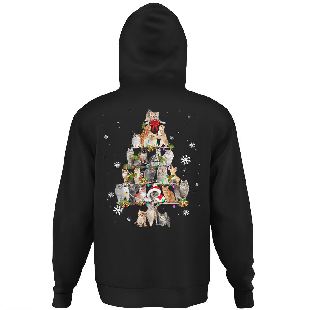 Cute Cats Kitten Christmas Tree Animal Lover Xmas Lights Merry Christmas Hoodie Print On Back