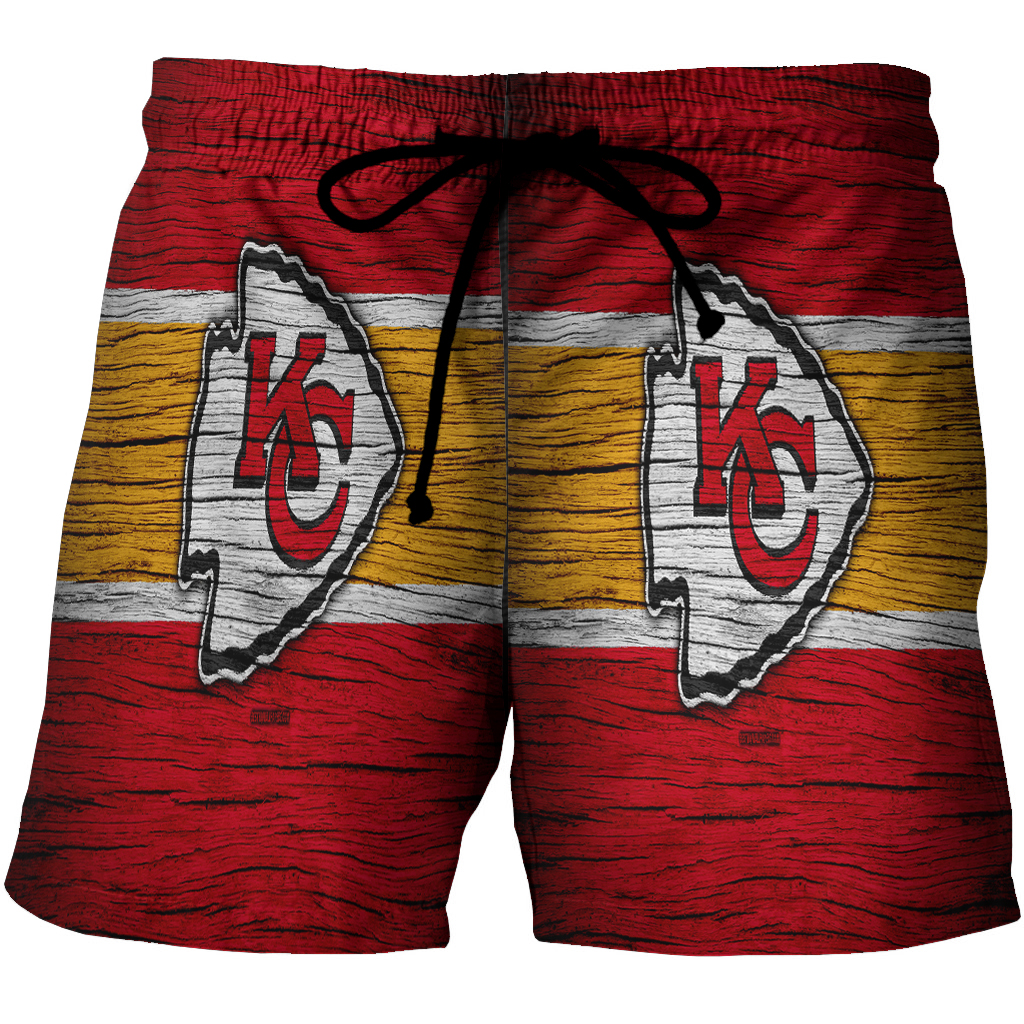 Kansas City Chiefs Wooden V2 Texture 3D All Over Print Summer Beach Hawaiian Short