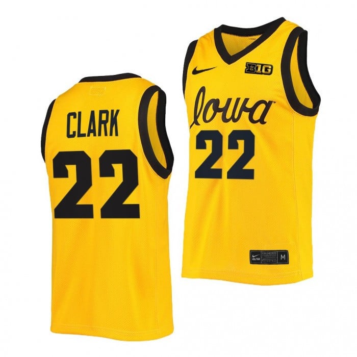 Women’S Caitlin Clark #22 Iowa Hawkeyes B1G Tournament Championship Gold Jersey – All Stitched