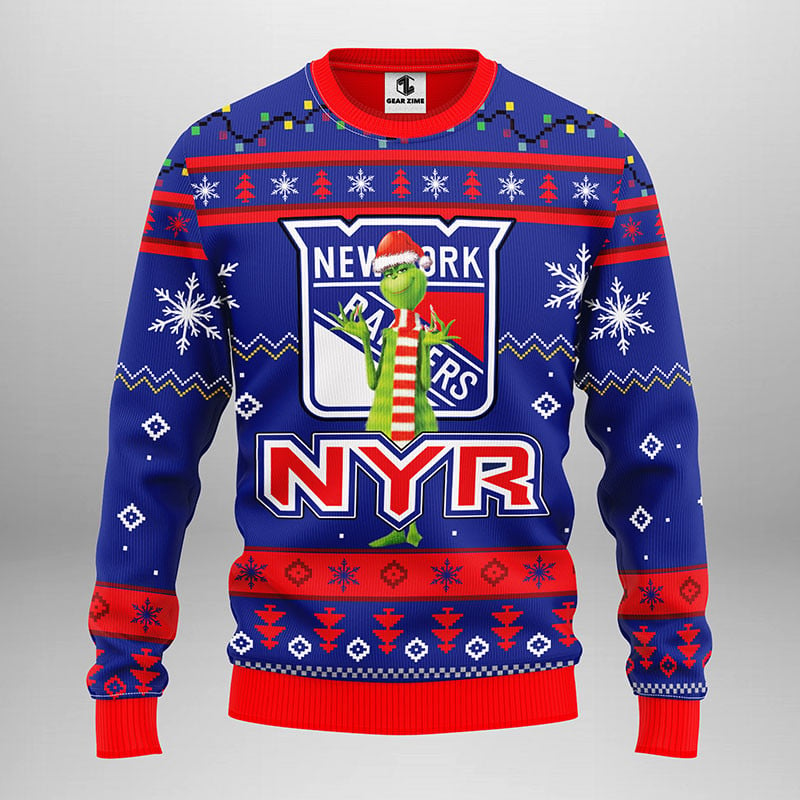 New York Rangers Funny Grinch Ugly Christmas Sweater