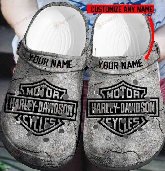 Motor Harley Davidson Custom Name Crocs Classic Clogs Shoes In Black & Grey – Aop Clog