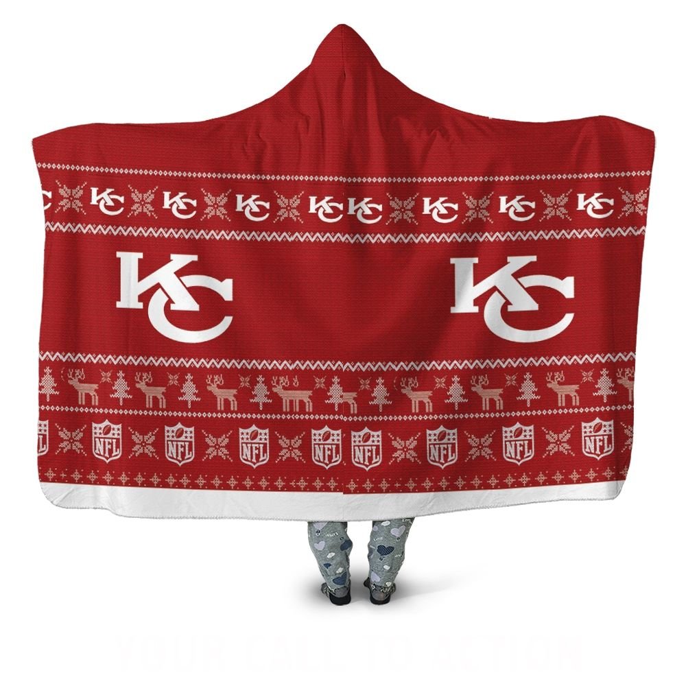 Kansas City Chiefs Ugly Sweatshirt Christmas 3D Hooded Blanket