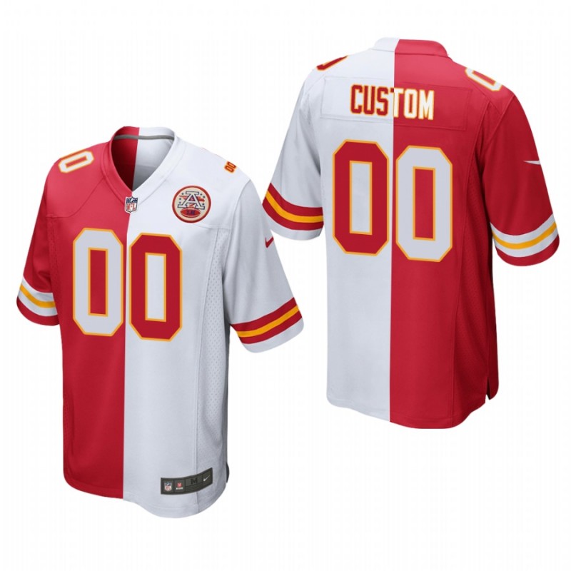 Men’S Custom Kansas City Chiefs Red White Split Two Tone Game Jersey – All Stitched, Embroidery