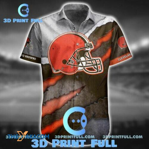 Cleveland Browns Helmet Ripped Pattern Gift For Fan Nfl Short Sleeve Hawaiian Shirt