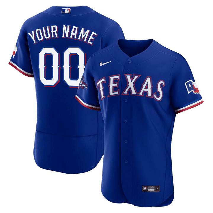 Texas Rangers 2023 World Series Champions Patch Royal Blue Custom Jersey – All Stitched