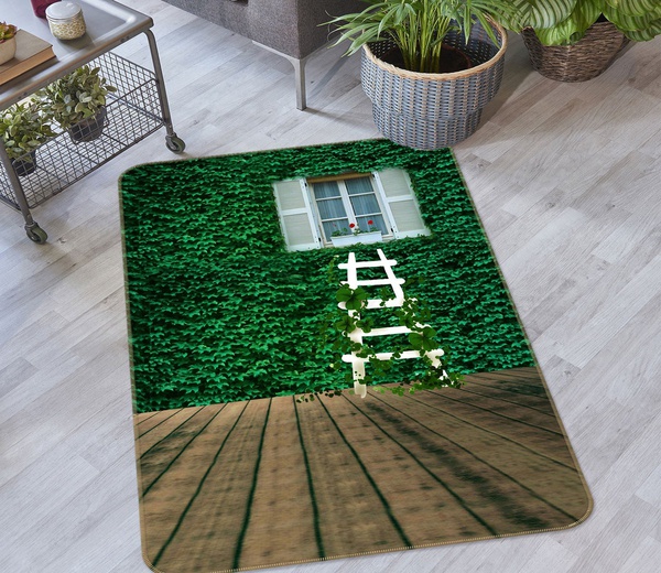 3D Board Leaves Window White Ladder Area Rug Home Decor