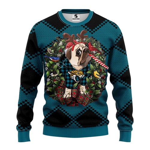 Jacksonville Jaguars Pug Dog Christmas Gift For Fan Ugly Wool Sweater Christmas