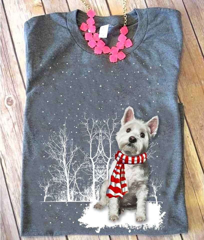 Westie in the winter, snow white, tree Christmas for animal lovers T shirt hoodie sweater H99