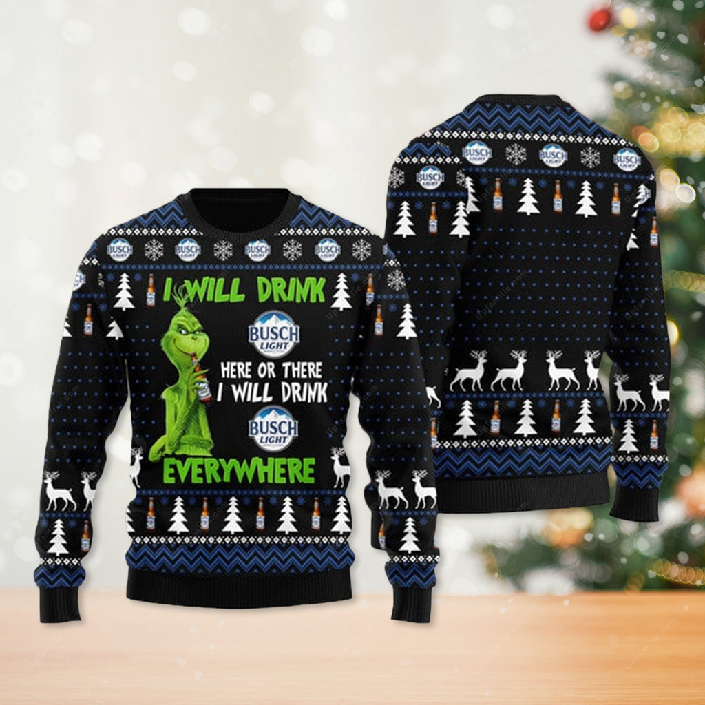 Busch Light Ugly Sweater, Grinch 3D Ugliest Christmas Sweater Ever, Presents For Christmas