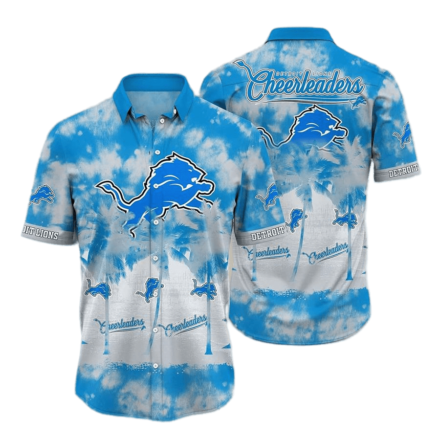 Detroit Lions Hawaiian Shirt American Football Detroit Lions Cheerleaders Symbol Palm Trees Blue Hawaii Shirt For Men Detroit Lions Aloha Shirt - Product by Prowallart Shop