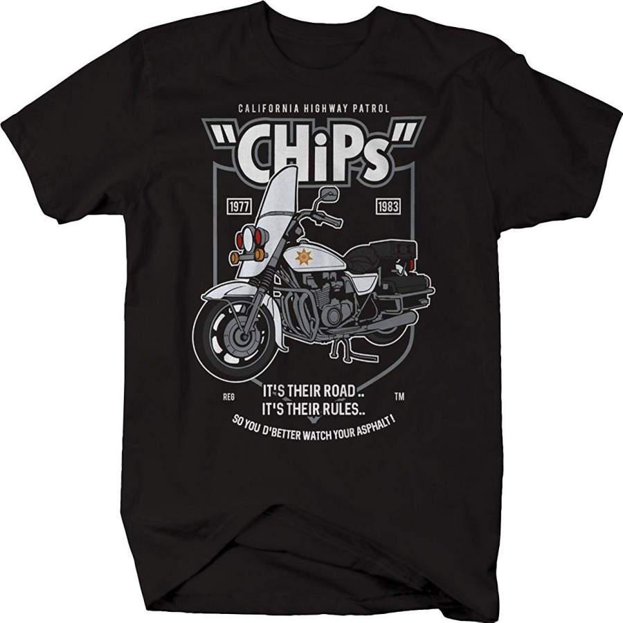 CHP California Highway Patrol Chips Motorcycle Vintage Biker Mens Cotton Short Sleeve T-Shirt