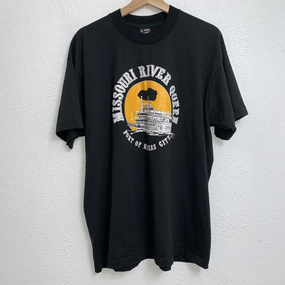 Vintage Missouri River Queen Port Of Kansas City Tee Black T Shirt 90S