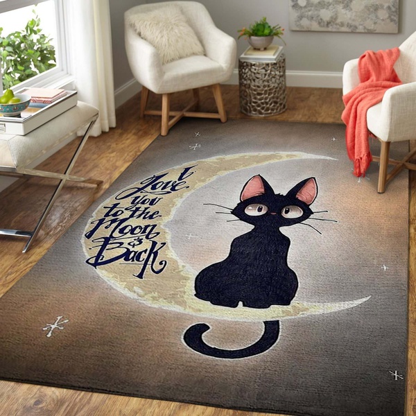 Animal Print “I Love U To The Moon And Back” Cat Area Rug –  Home Decor – Homebeautyus