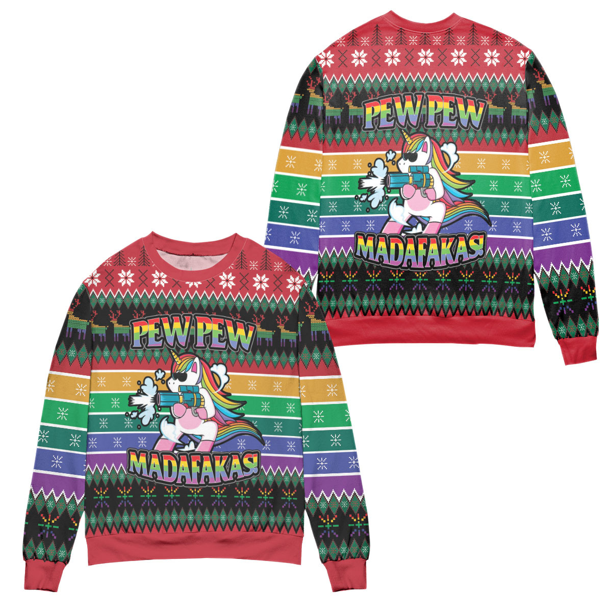 Unicorn Pew Pew Madafakas Ugly Christmas Sweater – All Over Print 3D Sweater