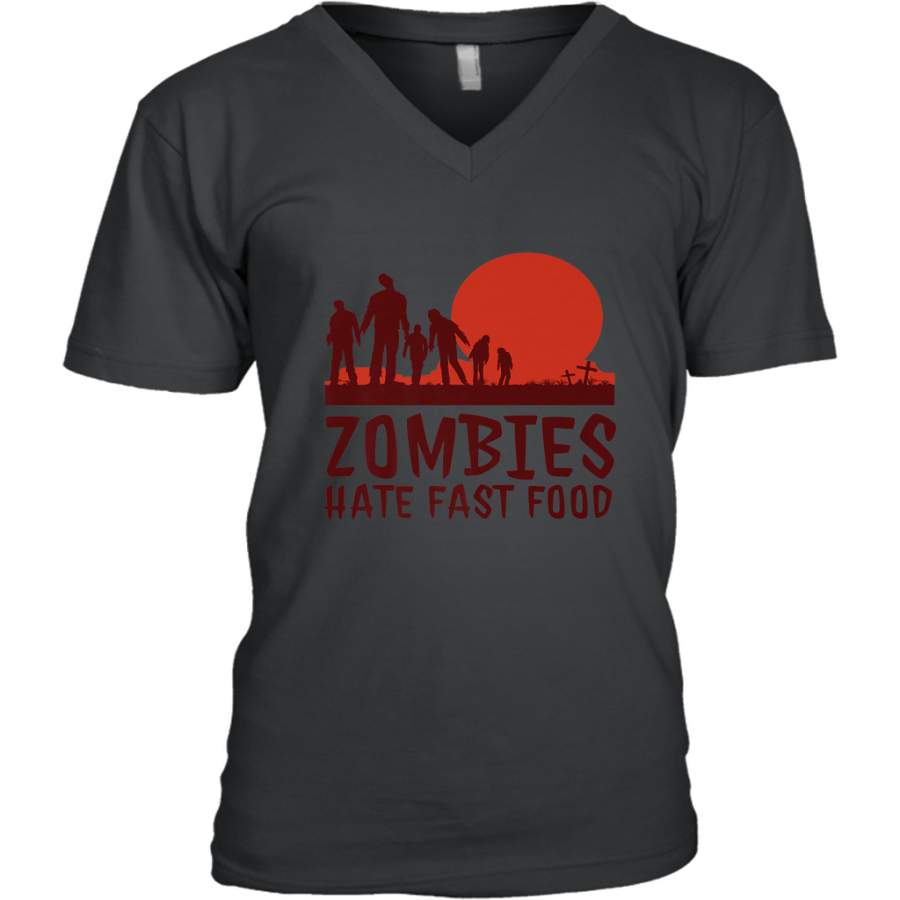 Zombies Hate Fast Food Funny Halloween Men’s V-Neck