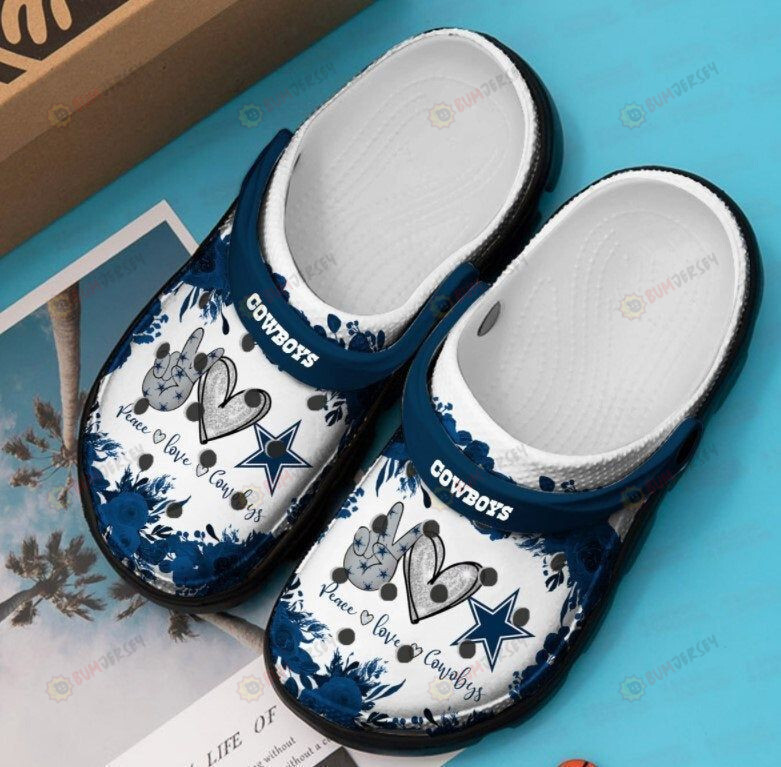 Dallas Cowboys Heart & Star Logo Pattern Crocss Classic Clogs Shoes In Blue & White – Aop Clog