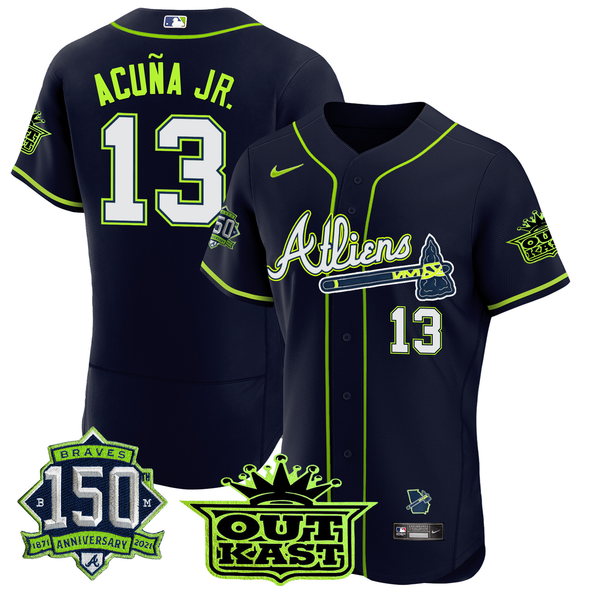 Atlanta Braves Atliens 150Th Anniversary Patch Flex Base Jersey – All Stitched